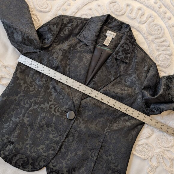 Chico's black and forest green brocade swing jacket blazer EUC size 2 Medium - Picture 5 of 10